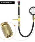 Front view of QWORK universal fuel pressure test kit with brass connectors and dual-scale gauge (0-7 bar/0-100 psi)