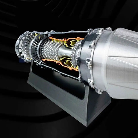 WS-15 Turbofan Jet Engine Model Kit In One Eighteenth Scale Dope Fully Functional Turbofan Mechanism With Transparent Shell Over Fifty Pieces 3D Printed Engine Model Gift For Hobbyists Gearheads And Aviation Enthusiasts on stand