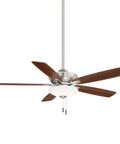 52 Inch Ceiling Fan With LED Light Kit, Brushed Nickel Finish, 5 Reversible Blades In Dark Walnut And Medium Maple, Etched White Glass, Quiet DC Motor, Pull Chain