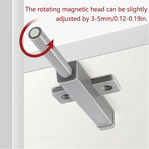 Magnetic Touch Cabinet Latch for Cabinets and Drawers, No Handle Opening With ABS Soft Quiet Damper, adjustable feature shown