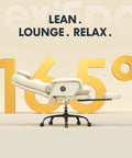 2 In 1 Chaise Lounge Chair With Wheels For Cozy Lounging Leather Recliner With Extendable Footrest And 90 To 165 Degree Backrest Lumbar Support For Living Room Bedroom Home Office Or Study Beige White HC4 shown in reclining position