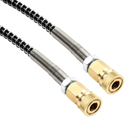 High Pressure Air Hose 50cm M10x1 Thread Fits Compressor Pump 63MPa Stainless Steel Braided Line With Quick Connect Female Port Rated Up To 9000 Psi Burst Strength Plus 4500 Psi Working Limit Ensures You Have A Gutsy Tool Built For The Grind. stainless steel braided air hose with brass quick connect female ends