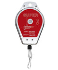 Heavy Duty Retractable Spring Balancer With Stainless Steel Housing And Rubber Sleeve showing red design with hook, capacity 2 kg.
