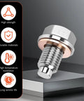 Magnetic Oil Drain Plug Kit With 5 Copper Crush Washers Stainless Steel Construction shown with key features icons