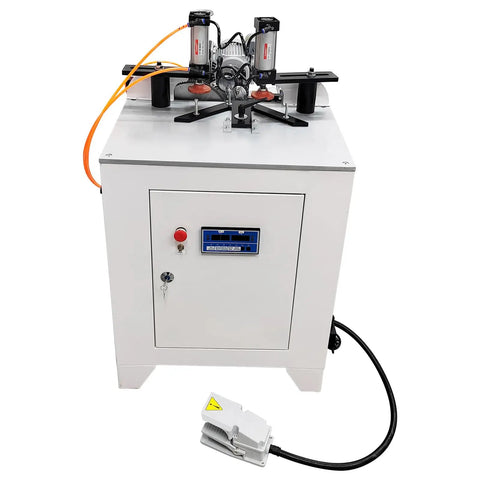 No Fuss 45 Degree Corner Cutting And Punching Combo For Woodworking Shops, heavy duty drill press with pneumatic cutters.