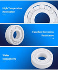 Two white 8x16x5 mm zirconia ceramic ball bearings (688CE); front and side views show temp and corrosion resistance.