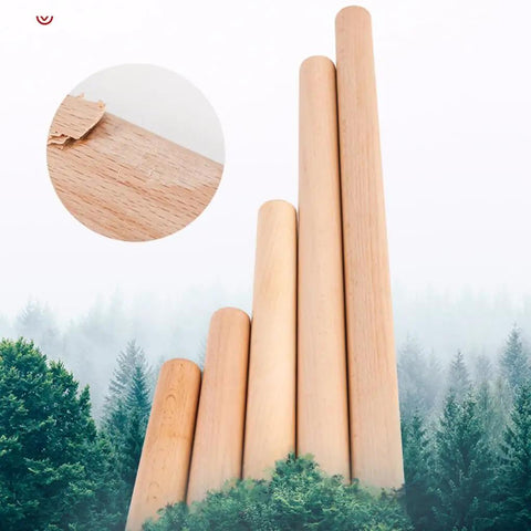 4 Pack Round Solid Wood Furniture Legs With Wheels And Brakes 65cm Tall Replacement Sofa Cabinet And Bed Feet Heavy Duty Durable Modern Mid Century Style For Home And Office, showing beech wood texture and forest background.