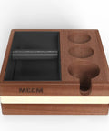 Front view of 4 In 1 Espresso Knock Box And Tamp Station For 58mm Tamper Distributor And Portafilter Natural High Density Wood