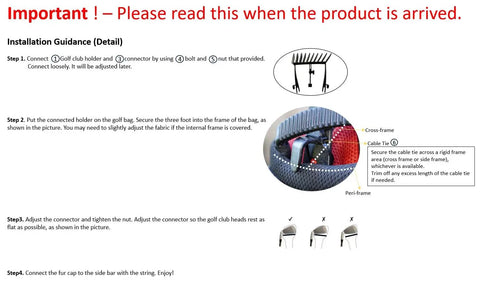 Installation guide for No-Rattle Golf Club Organizer For Iron Sets Only with illustrations and step-by-step assembly instructions.