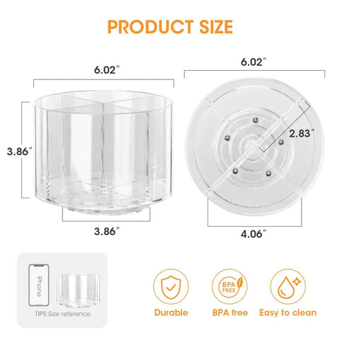 Dimensions of the Drink Packet Organizer With 360 Degree Lazy Susan Turntable For Hydration Packets And Water Flavor Mixes, Acrylic Container