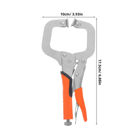 Heavy Duty High Carbon Steel C Clamp Locking Pliers 10cm x 17.5cm for woodworking and welding jobs with a sturdy grip.