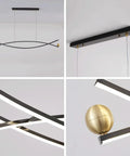 Dope Black Brass Long Strip Suspension Lamp With Adjustable Cable Up To One Point Five Meters, showing details and angles