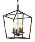 Four Light Black Farmhouse Chandelier with Industrial Metal Cage, adjustable height, rustic hanging light with E12 base
