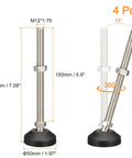 Four Piece Nylon Furniture Levelers Adjustable Swivel Table Feet M12 Thread Universal Machine Stabilizers with dimensions and swivel detail.