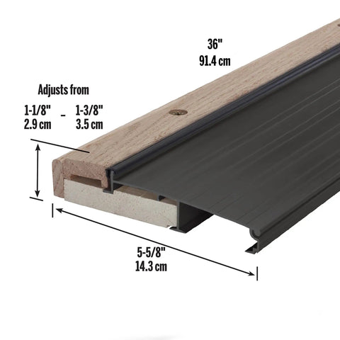 Adjustable Aluminum And Hardwood Threshold Kit With Bronze Finish For 36 Inch Doors, Seals Drafts And Gaps, detailed close-up