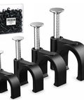 Heavy Duty Nail In Cable Clips Set 200 Pcs 4/6/8/10mm Wall Mount Wire Clips For Coaxial And Ethernet Cables RG6 RG59 CAT6 RJ45 Speaker Wire Clips Cable Tacks For Cords Black, assorted sizes in pack