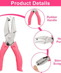 Pink Dual Shape Heart And Star Hole Puncher with soft grip handle, showing rubber handle, hole punch, and scrap storage details.