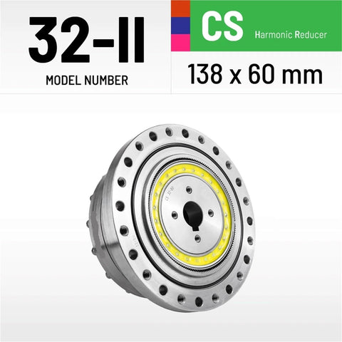 Harmonic Drive CS-32-II Pro Grade High Precision Strain Wave Gear Reducer in silver, model CSF-32-II, for industrial robotics.