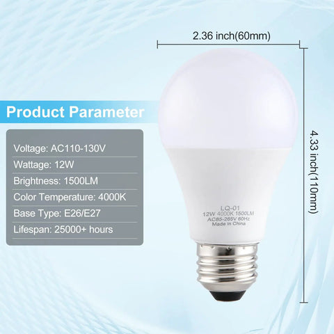 Ultra Bright LED Garage Door Opener Bulbs 1500 Lumens A19 E26 Base 120V 12W 4000K Cool White Minimal RF Interference