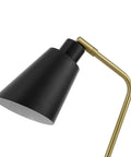 Industrial Luxe 17 Inch Desk Lamp in matte black with antique brass accents, close-up of pivoting head and arm