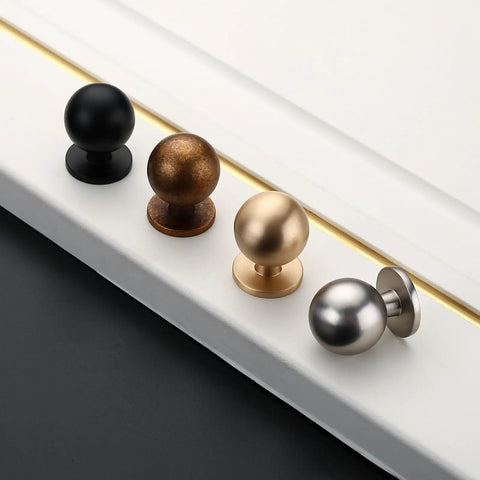 Six Pack Matte Black Cabinet Knobs And Drawer Pulls For Kitchen And Bathroom Heavy Duty Solid Cabinet Hardware Beefy Durable Sturdy Black Knobs And Pulls For Cabinets, four finishes on white shelf