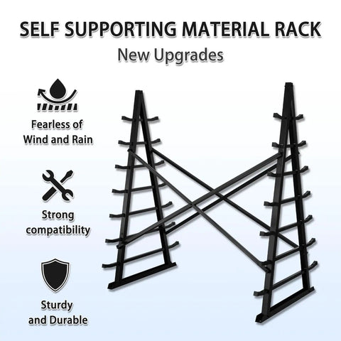Built Tough As Nails Adjustable Seven Tier Steel Lumber Rack designed for garage shops, featuring sturdy construction and weather resistance.
