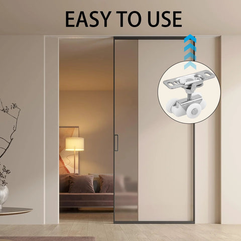 Sliding Door Rollers Replacement Kit For Three Quarter Inch Pocket Doors And Johnson Wheels, shown installed on door