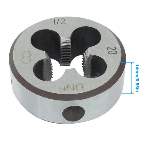 1/2-20 UNEF Tap And Die Set, Right Hand Thread Cutting Kit, High Speed Steel Tap And Alloy Tool Steel Die, close-up of die angle