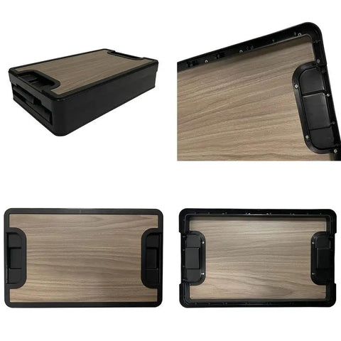 Kickass Folding Tailgate Crate Featuring Heavy Duty Wooden Tabletop Lid And Hella Massive Storage Volume For Smooth Car Camping Gear Organization And Rapid Trunk Setup In Matte Charcoal Black Coating