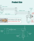 Technical diagram of Wall Mount Pot Filler Faucet with Folding Double Arm Swing, 19 Inch Reach, NPT 1/2 Inch Threads.