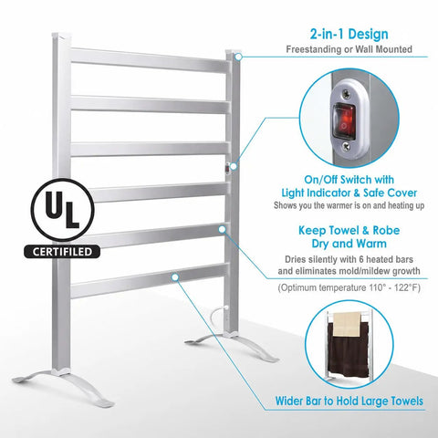Two In One Multifunction Heated Towel Warmer And Fabric Dryer For Home And Bathroom with UL Certified freestanding design