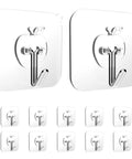 Heavy Duty Adhesive Hooks Set 12 Pack Transparent Wall Hooks For Bathroom And Kitchen Reusable And Removable Waterproof Oilproof Sticky Hooks For Glass Doors And Surfaces No Fuss shown in two rows
