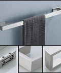 4 Piece Bathroom Hardware Set With Stainless Steel Towel Bar Towel Holder Robe Hook And Toilet Paper Holder Built To Last Dope Quality Rust Resistant SUS304 Bath Accessories For Everyday Use, close-up of towel bar with brushed nickel finish.