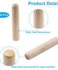 Kickass Fluted Wood Dowel Pins M8x40mm Hardwood Grooved Plugs Kiln Dried close-up showing clear texture and beveled ends.