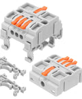 Heavy Duty DIN Rail Press Quick Terminal Blocks 1 In 3 Out 28-12AWG Snap On Wire Connectors displayed in grey with orange levers.