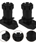 Close-up of 4 Pack Adjustable Cabinet Feet Risers Black ABS Plastic Thickened Moisture Resistant Leveling Feet for Wardrobes and DIY Install