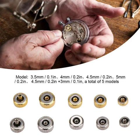 Watch Crown Parts Kit Waterproof Assorted Sizes DIY Friendly Repair Kit for quartz watches shown with crown options