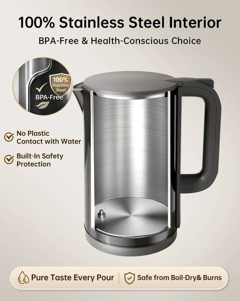 Cordless Electric Kettle With Temperature Control, 1.7L Stainless Steel Hot Water Kettle With 5 One-Touch Presets For Tea And Coffee, 2-Hour Keep Warm, Fast Boil, Auto Shut-Off And Boil-Dry Protection, Black