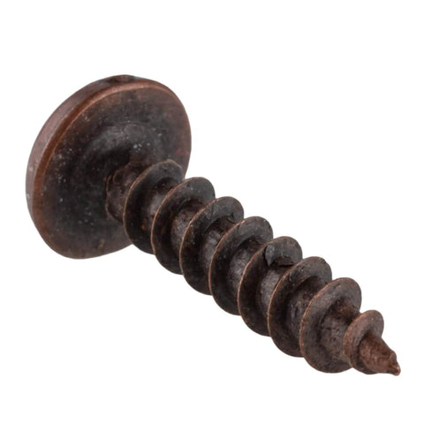 Top Shelf Heavy Duty Number Six By Five Eighth Antique Copper Round Head Slotted Wood Screw showing textured surface and rounded head.