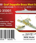 Box of Zeppelin Brass Mast Drop In Upgrade Set For Trumpeter No 05627 showing 16 turned brass parts, photo etch sheet, instructions