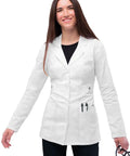 Universal Stretch Lab Coat For Women, 28 Inch Tab Waist Medical Coat, White, Size M, All-Day Comfort, Office-Ready Scrubs Jacket