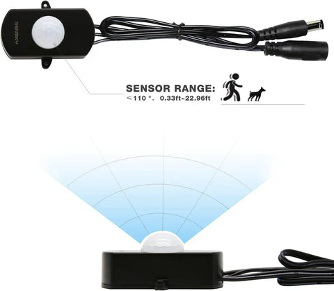 Two Pack Motion Activated Sensor Switch With PIR Sensor Auto On Off DC 12V 30V 3A Occupancy Sensor range diagram