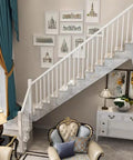Heavy Duty White Stair Railing Posts And Spindles, 25 Pack Of 47 Inch Stainless Steel Balusters With Adjustable Brackets in modern home staircase.