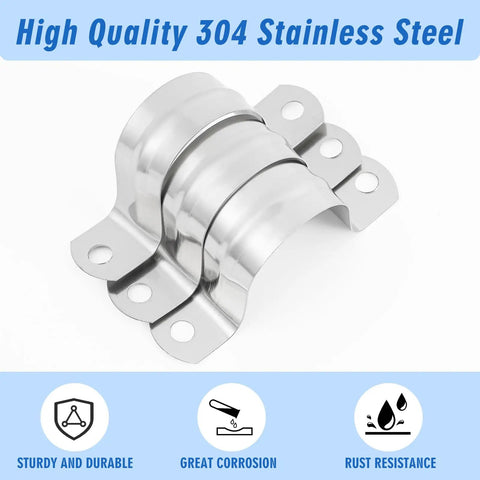 100 Pack 1 Inch Opening Stainless Steel Conduit Clamps 304 2 Hole U Brackets with corrosion resistance features.