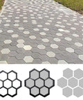 Reusable Honeycomb Concrete Mold Set For Walkways And Stepping Stones DIY Paver Path Maker For Lawn Patio Yard Garden Pavement Beefy Polypropylene Construction showing pattern and molds