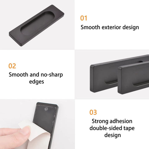 2 Pack Aluminum Flush Sliding Door Pull Handles Rectangular Self Stick For Barn Doors Windows And Cabinets Matte Black 100mm