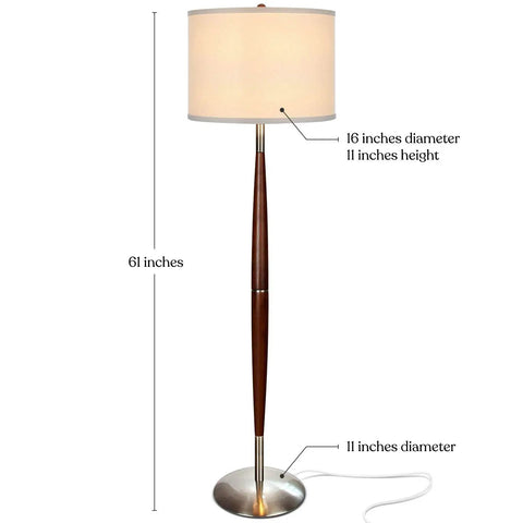 Lucas LED Floor Lamp With Drum Shade And Warm Wood Finish, 61-inch tall for living rooms and offices, boho bedroom decor