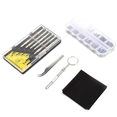 Eyeglass Repair Kit With Precision Screwdriver Set, Tweezers And Nose Pads, Multi Size Screws For Glasses Repair, Compact On The Go Storage Case.