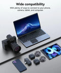 3 in 1 Wireless Lavalier Microphone Clip-On for iPhone Android and Camera, Noise Cancelling Tech, devices and accessories displayed
