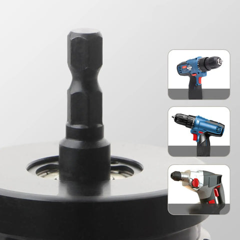 Heavy Duty Threaded Rod Nut Driver mounts directly to power drills, featuring a solid metal shank for easy use with various rod sizes.